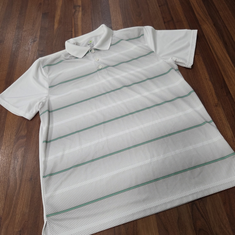 Nordic Track White and Green Striped Men's Polo Shirt Size Large